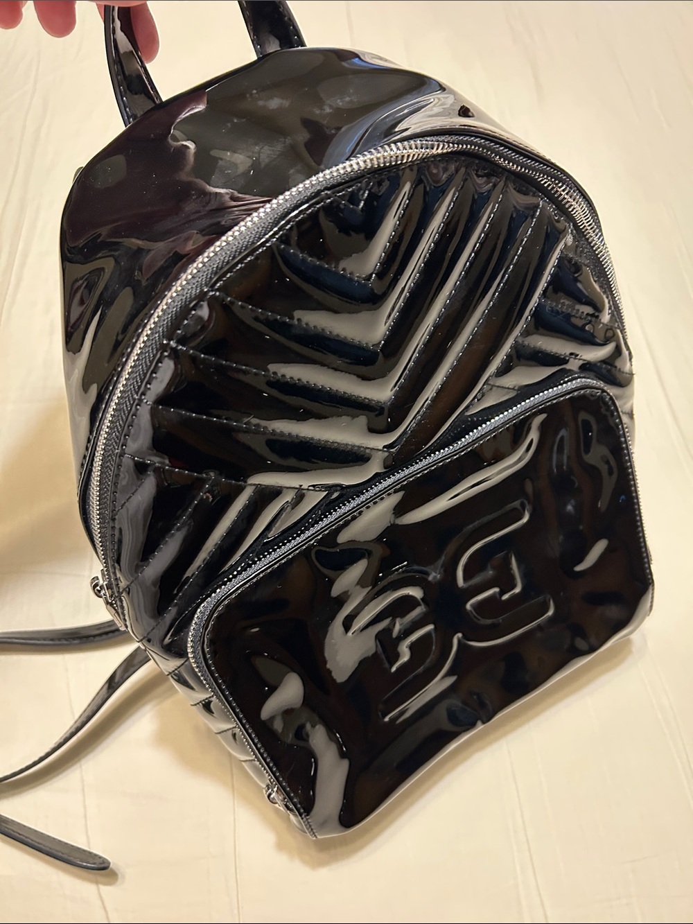Sam Edelman Black Patent Mini Backpack
